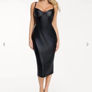 Popilush Shapewear Faux Leather Hourglass Corset Midi Dress